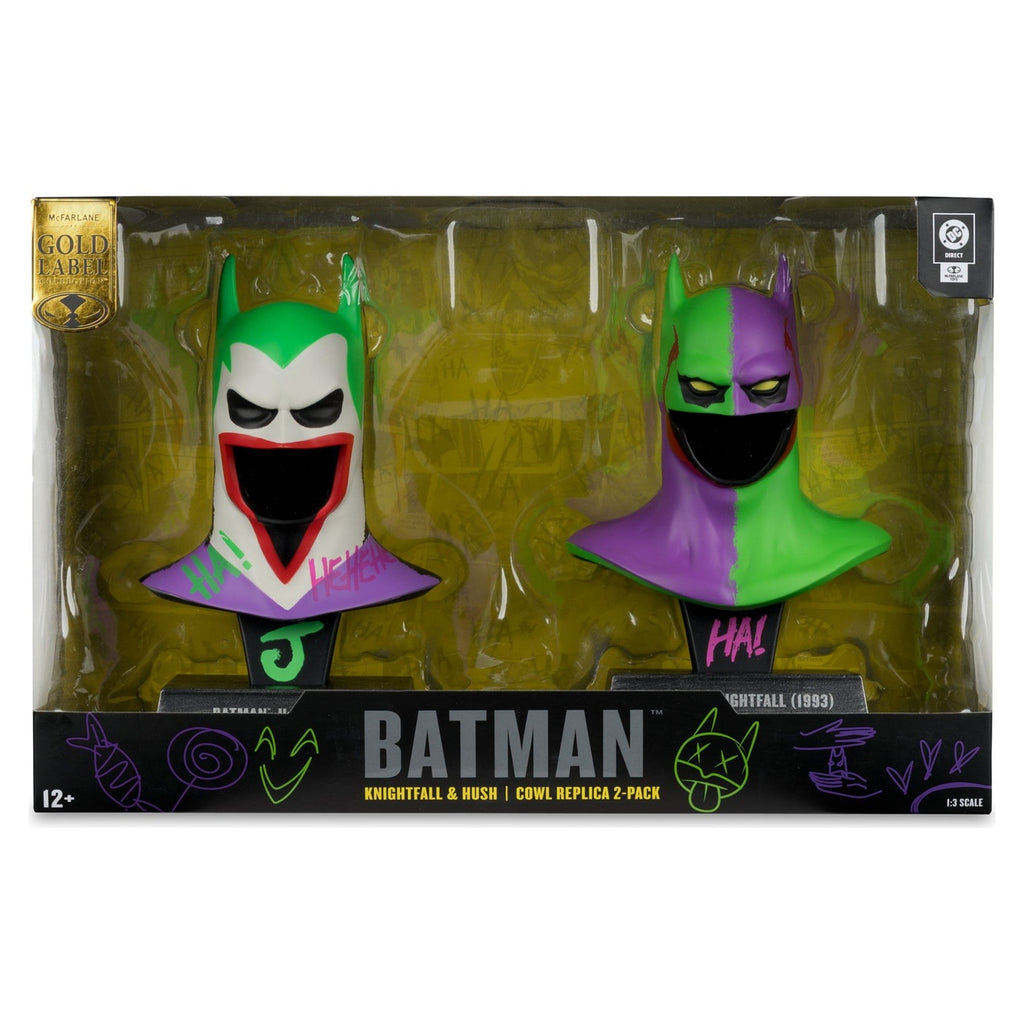 Imagen del producto Batman DC Direct Mini Réplica 1/3 Pack de 2 Máscaras de Batman Hush & Knightfall (Jokerized) (Gold Label) 18 cm