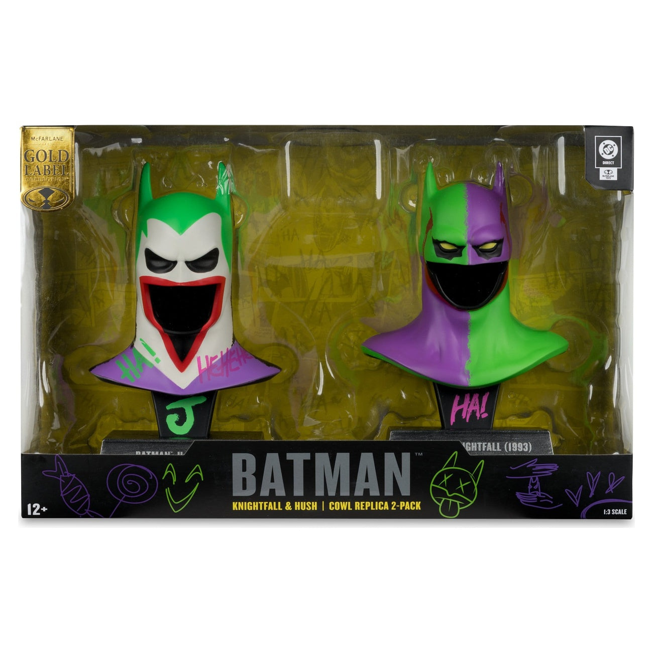 Imagen del producto Batman DC Direct Mini Réplica 1/3 Pack de 2 Máscaras de Batman Hush & Knightfall (Jokerized) (Gold Label) 18 cm