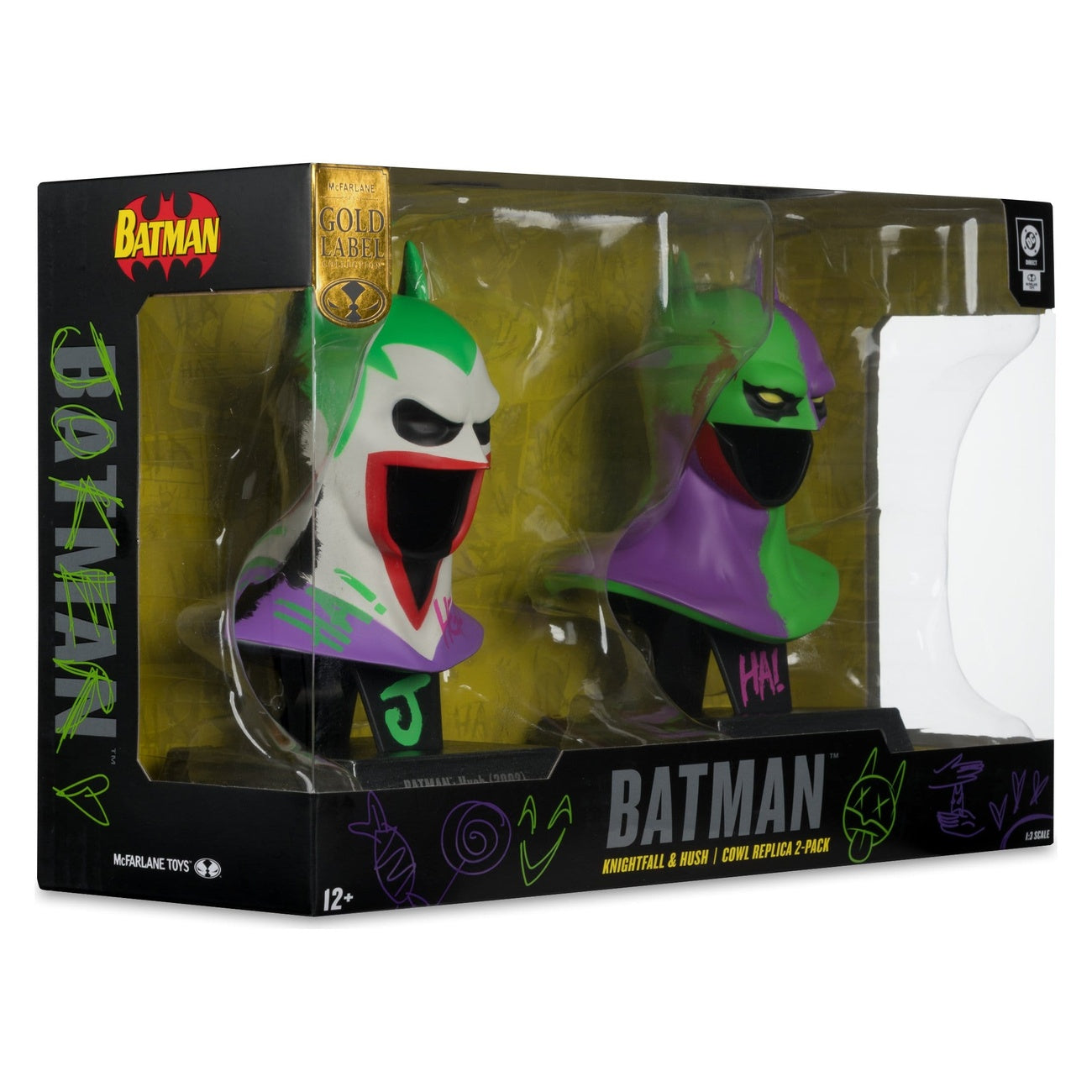 Imagen del producto Batman DC Direct Mini Réplica 1/3 Pack de 2 Máscaras de Batman Hush & Knightfall (Jokerized) (Gold Label) 18 cm