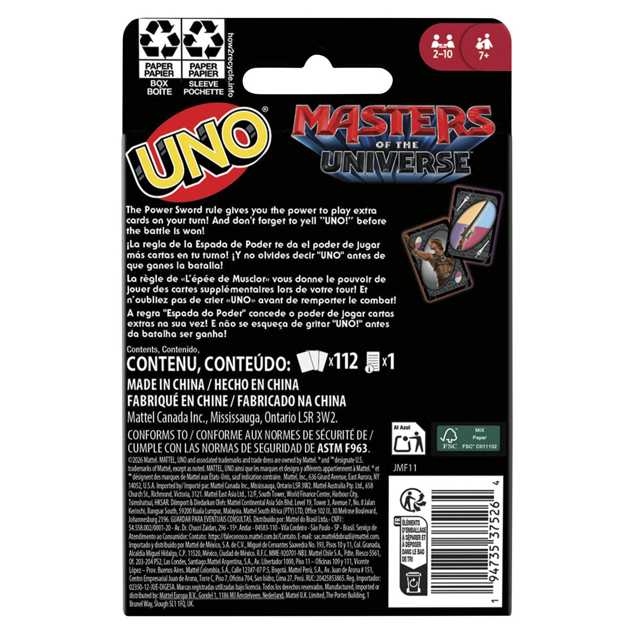 Imagen del producto Masters of the Universe 2026 Movie – Juego de cartas UNO