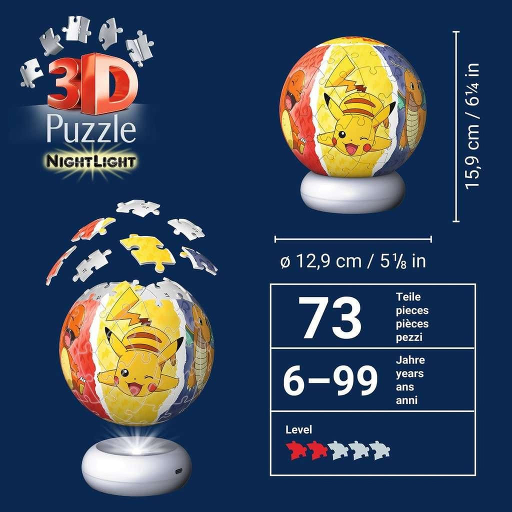 Imagen del producto Pokémon Bola Rompecabezas 3D Luz de Noche (73 piezas)