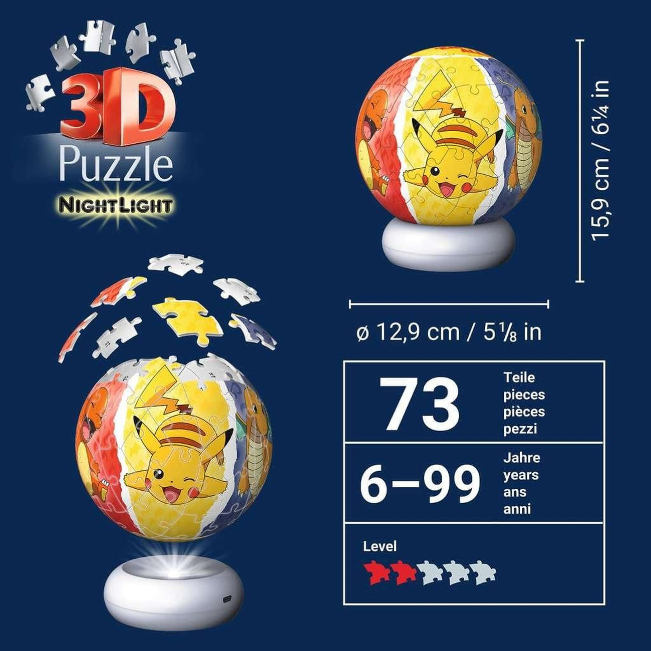 Imagen del producto Pokémon Bola Rompecabezas 3D Luz de Noche (73 piezas)