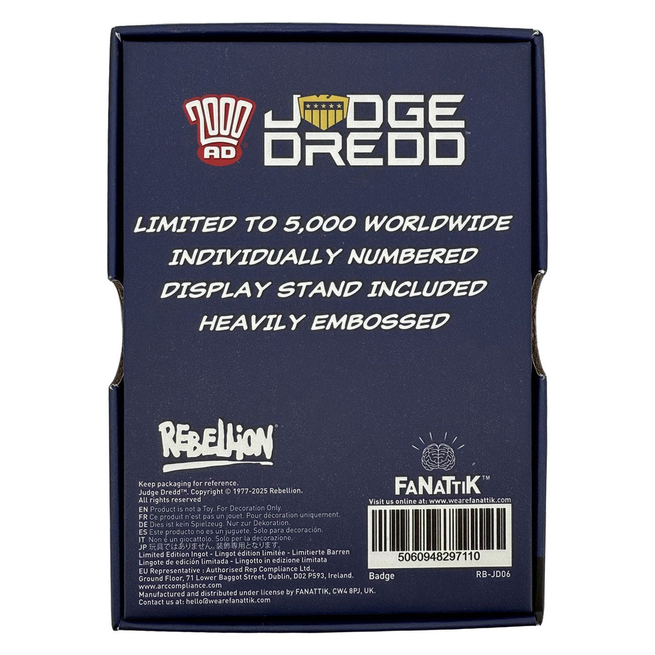 Imagen del producto Réplica de la placa de Judge Dredd 2000 AD – Edición limitada