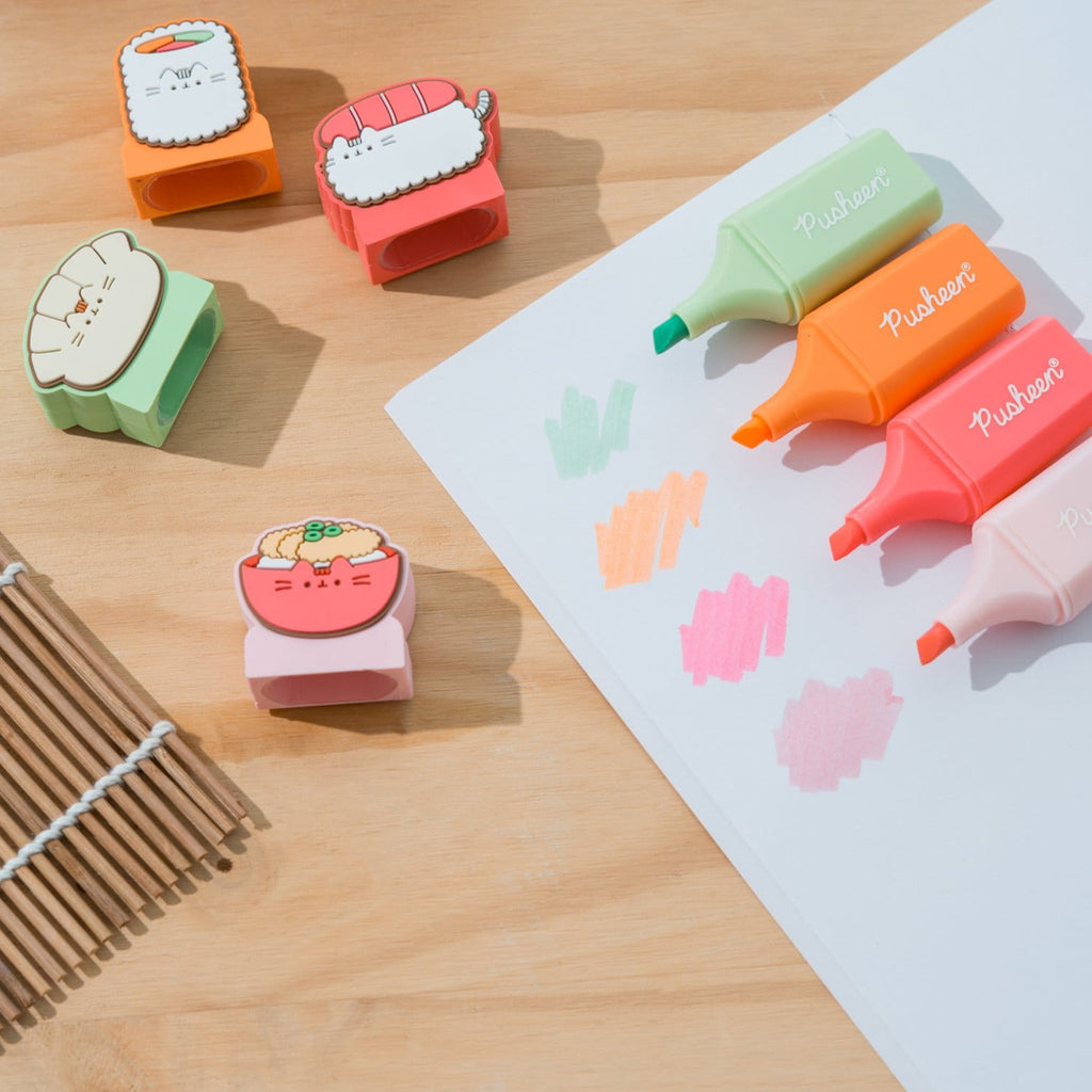 Imagen del producto Pusheen - Set de 4 subrayadores Sushi Roll con toppers